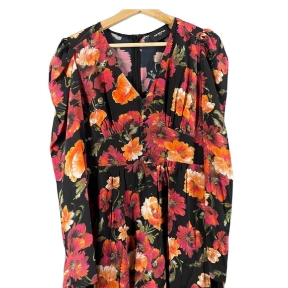 NWT THE KOOPLES Call Me Flower Black Floral Long Sleeve Mini Dress Size 3/Large - Picture 5 of 7